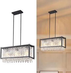 THREE LIGHT DINING ROOM CHANDELIER WITH CRYSTAL PENDANTS