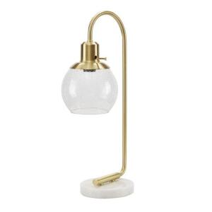 DESCRIPTION: (1) MARBLE BASE TABLE LAMP BRAND/MODEL: BETTER HOME AND GARDEN INFORMATION: WHITE AND BRASS RETAIL$: $36.92 SIZE: 6"H X 6"W X 20"D QTY: 1