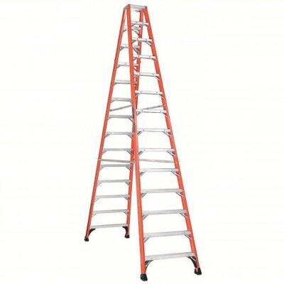 DESCRIPTION: (1) TWIN STEPLADDER BRAND/MODEL: LOUISVILLE #1CMU2 INFORMATION: ORANGE SIZE: 14 FT LADDER HT, 13 STEPS, 375 LB, 111 1/2 IN BASE SPREAD, F