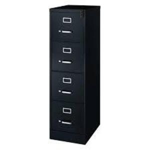 DESCRIPTION: (1) VERTICAL FILING CABINET BRAND/MODEL: HIRSH #17892 INFORMATION: BLACK SIZE: 4 DRAWERS, LETTER FILE SIZE, 15" X 22" X 52" RETAIL$: $272