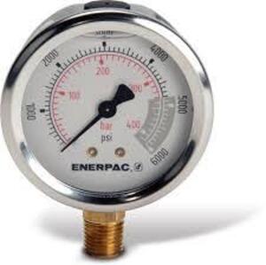 DESCRIPTION: (1) HYDRAULIC PRESSURE GAUGE BRAND/MODEL: ENERPAC #G2517L INFORMATION: 6000 PSI SIZE: 1/4 NPT RETAIL$: $186.12 EA QTY: 1