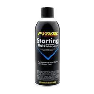 DESCRIPTION: (6) STARTING FLUID BRAND/MODEL: PYROIL RETAIL$: $5.00 EA SIZE: 11 OZ QTY: 6