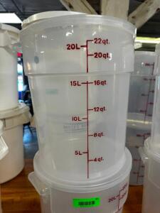 DESCRIPTION (2) 22 QT PLASTIC CONTAINERS W/ LIDS SIZE 22 QT THIS LOT IS: SOLD BY THE PIECE LOCATION BAY 6 QTY 2