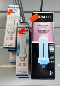 (10) ASSORTED TRIOLE AND QUAD TUBE LIGHT BULBS