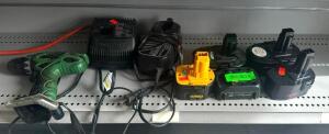 ASSORTED TOOL BATTERIES, CHARGERS AND DRILL