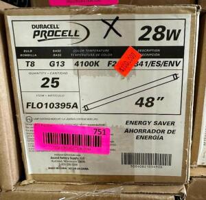 25CT BOX OF 28W T8 COOL WHITE 2-PIN FLUORESCENT TUBE LIGHT BULBS