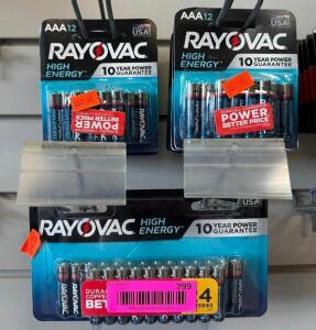 (7) 12CT PACKS AND (1) 24CT PACK OF HIGH ENERGY AAA BATTERIES