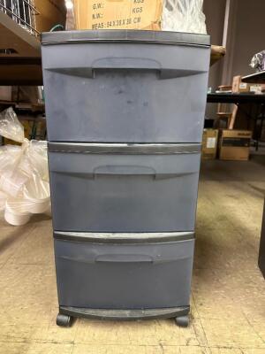 THREE DRAWER PLASTIC STORAGE BIN