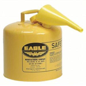 DESCRIPTION: (1) TYPE 1 SAFETY CAN BRAND/MODEL: EAGLE #3NKR6 INFORMATION: YELLOW SIZE: 5 GAL RETAIL$: $100.76 EA QTY: 1