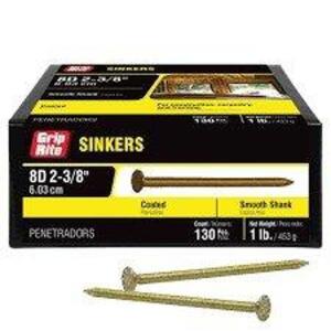 DESCRIPTION: (3) BOXES OF (648) SINKER NAILSBRAND/MODEL: GRIP RITESIZE: 8D 2-3/8 RETAIL$: $5.98 EAQTY: 3