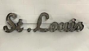 60" X 16" ST LOUIS SIGN WITH HOLE INSERTS FOR LIGHTS, METAL