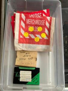 BIN OF ENGLISH HORN CANES AND BAG PIPE AND TENOR DRONE REEDS