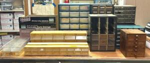 ASSORTED HARDWARE STORAGE BINS AS SHOWN