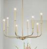 Linear Gold Staggered Candlestick Island Chandelier, 8-Light Vintage Hanging Pendant Lamp for Kitchen Dining Living Room