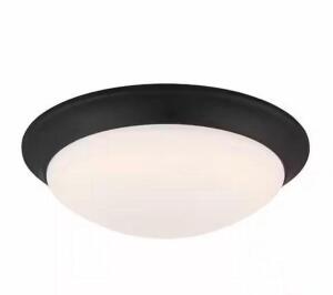 Stetson 11 in. 1-Light Satin Bronze Integrated LED Selectable CCT Ceiling Flush Mount with Frosted White Glass Diffuser