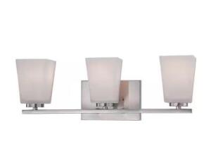 3-Light Brushed Nickel Vanity Light with Etched White Glass