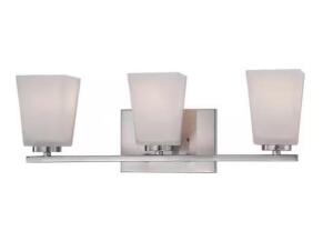 3-Light Brushed Nickel Vanity Light with Etched White Glass