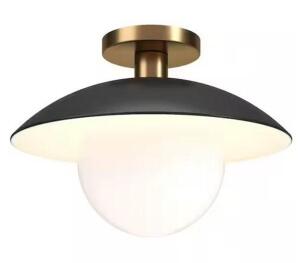 Alvia 14.5 in. Brass Matte Black and White Metal Semi-Flush Mount