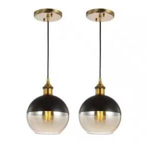 (2) - Nixon 7.5 in. 1-Light Mid-Century Metal/Glass Adjustable Drop Globe LED Pendant Lights, Brass Gold/Black