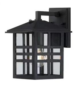 Caliste 1-Light Black Outdoor Wall Mount Lantern with Clear Glass, Dusk to Dawn Sensor