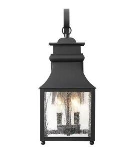 Rainbrook 18 in. 2-Light Matte Black Outdoor Wall Light Fixture Sconce with Seeded Glass