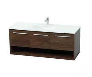 Timeless Home 48 in. W Single Bath Vanity in Walnut with Engineered Stone Vanity Top in Ivory with White Basin