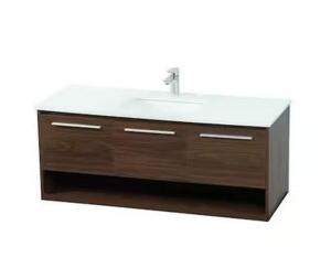 Timeless Home 48 in. W Single Bath Vanity in Walnut with Engineered Stone Vanity Top in Ivory with White Basin