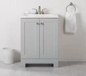 24 in. W x 19 in. D x 33 in. H Single Sink Freestanding Bath Vanity in Pearl Gray with White Cultured Marble Top