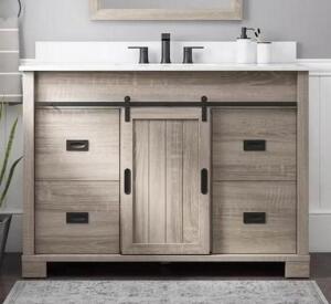 Brindley 48 in. Wx 20 in. Dx 35 in.H Single Sink Freestanding Bath Vanity in Weathered Gray w/White Engineered Stone Top