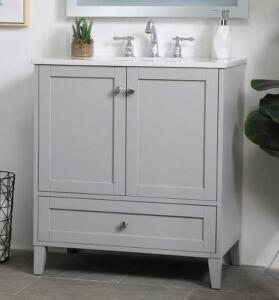 London 30 in. W x 18 in. D x 34 in. H Single Sink Freestanding Bath Vanity in Gray with White Carrara Quartz Top