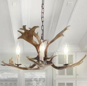 Eldora 27 in. Adjustable Resin Antler 3-Light Brown LED Chandelier