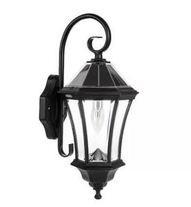 (2) - Victorian 1-Light Black Outdoor Rust Resistant Solar Wall Sconce Lantern with Morph Technology and Warm White LED Bulb