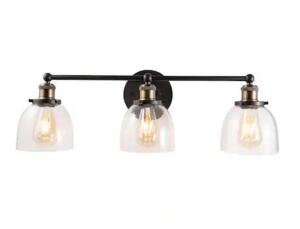 Evelyn 26.75 in. 3-Light Artisan Bronze Industrial Vanity with Clear Glass Shades