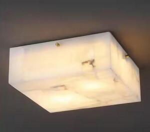 Giulia 13 in. 2-Light Modern Contemporary Alabaster/Iron Square LED Flush Mount, White Marbling/Brass Gold