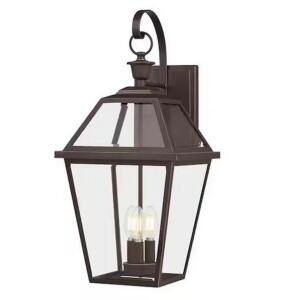 Glenneyre 24 in. Oil-Rubbed Bronze French Quarter Gas Style Hardwired Outdoor Wall Light Lantern Sconce Clear Glass