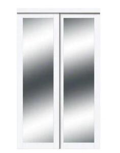 48 in. x 80 in. Harmony White Mirror MDF Bypass Sliding Closet Door