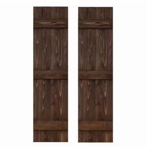 14 in. x 54 in. Traditional Wood Board and Batten Shutters Pair in Coffee Brown