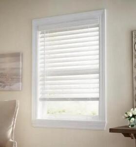 White Cordless Premium Faux Wood blinds with 2.5 in. Slats