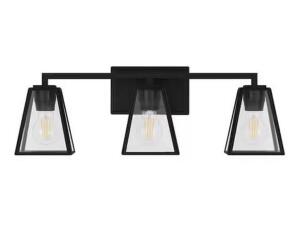 Mackenzie Place 24 in. 3-Light Matte Black Modern Bathroom Vanity Light with Clear Glass Shades