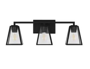 Mackenzie Place 24 in. 3-Light Matte Black Modern Bathroom Vanity Light with Clear Glass Shades