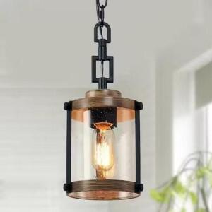 Modern Farmhouse Brown Chandelier 1-Light 6 in. Black Drum Mini Island Pendant Light with Seeded Glass Shades