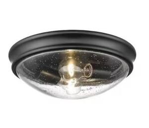 12 in. W 2-Light Matte Black Ceiling Fixture Flush Mount