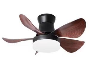 28 in. Integrated LED, 5 Blades Indoor 6 Gear Speed Matt Black and Brown Ceiling Fan with Dimmable Light, Remote Control