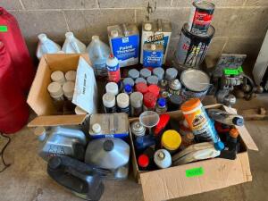 ASSORTED SPRAY PAINTS, OIL, AND CAR CLEANING SUPPLIES