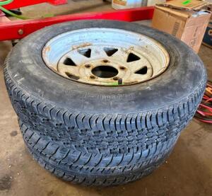 (2)- FIVE LUG SPARE TRAILER TIRES