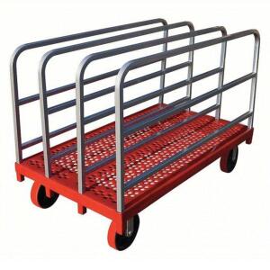 DESCRIPTION: (1) SINGLE HEIGHT VERTICAL PANEL TRUCK WITH ADJUSTABLE RAILSBRAND/MODEL: DAYTON #30F040INFORMATION: RED, 3200 LB CAPACITYSIZE: 4 RAILS, 30" X 54" X 38 1/2"RETAIL$: $911.79 EAQTY: 1