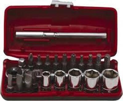 DESCRIPTION: (3) COMPACT SOCKET SETBRAND/MODEL: BLACKHAWK #GW-5023SINFORMATION: RED CARRY CASE, 23 PIECES, 1/4" DRIVERETAIL$: $35.04 EAQTY: 3