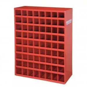 DESCRIPTION: (1) PIGEONHOLE BIN UNIT BRAND/MODEL: DURHAM #5JEM3 INFORMATION: RED SIZE: 34 IN X 12 IN X 42 IN, 72 COMPARTMENTS RETAIL$: $319.08 EA QTY: