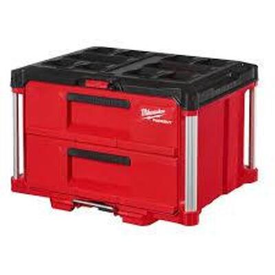 DESCRIPTION: (1) PACK OUT TOOL BOX, MOBILE BRAND/MODEL: MILWAUKEE #48-22-8442D INFORMATION: RED, 2 DRAWER RETAIL$: $156.00 EA QTY: 1