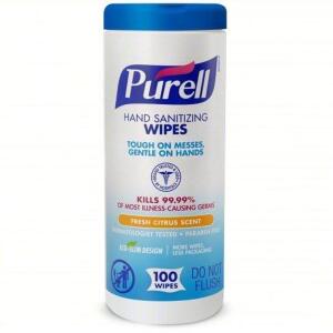 DESCRIPTION: (12) HAND SANITIZER WIPES BRAND/MODEL: PURELL #24CG23 SIZE: 100 WIPES EA RETAIL$: $146.62 TOTAL QTY: 12